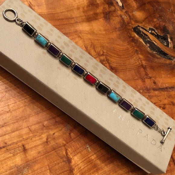 Rare Silpada Sterling Silver Multi-Colored Stone Toggle Clasp Bracelet B0442 - Picture 8 of 16